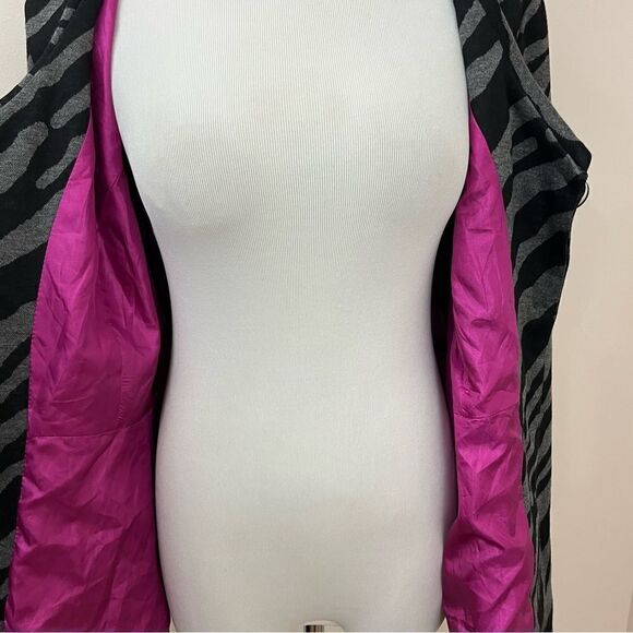 Sandro Sportswear Zebra Print Belted Blazer Jacket Black Gray L - Picture 5 of 7